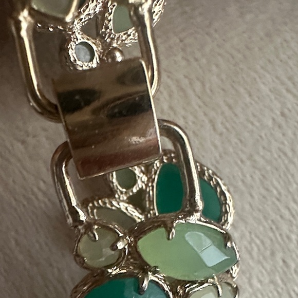 Green and Gold Faux Gemstone Cabachon Link Women's Bracelet - Picture 4 of 7